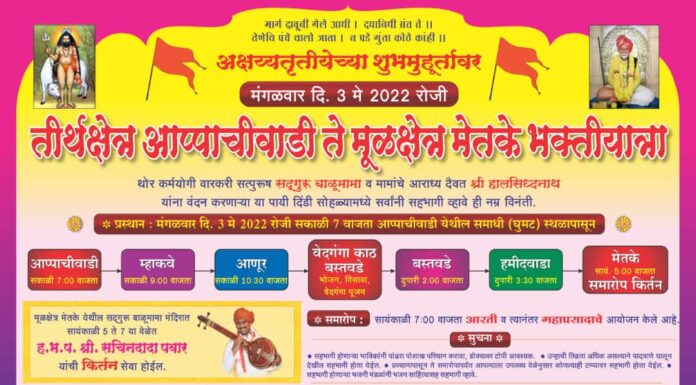 अक्षयतृतीयेच्या मुहूर्तावर तीर्थक्षेत्र आप्पाचीवाडी ते मुळक्षेत्र मेतगे भक्तीयात्रा