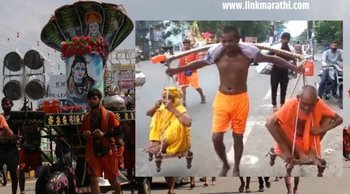 कंवर यात्रा 2023: हरिद्वारमध्ये माणूस आपल्या आईला खांद्यावर घेऊन जातो | Kanwar Yatra 2023: Man carries his mother on his shoulder in Haridwar | कंवर यात्रा 2023: