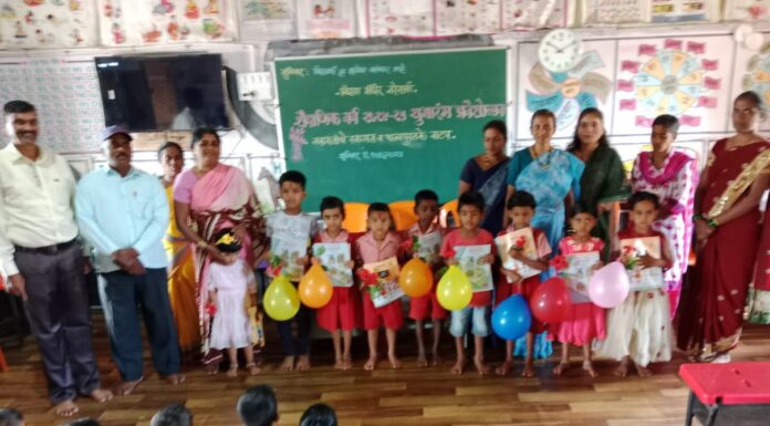विद्यामंदिर नरेवाडी शाळेत नवागतांचे स्वागत.
